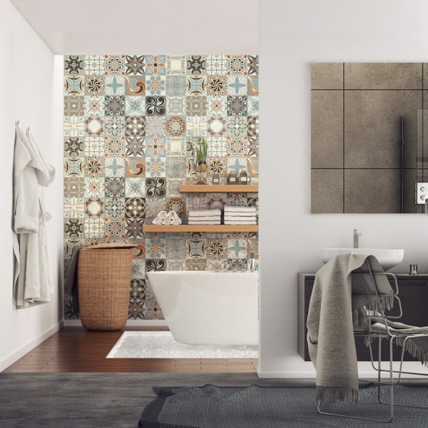 Komplet 24 stenskih nalepk Ambiance Wall Stickers Cement Tiles Rumba, 15 x 15 cm