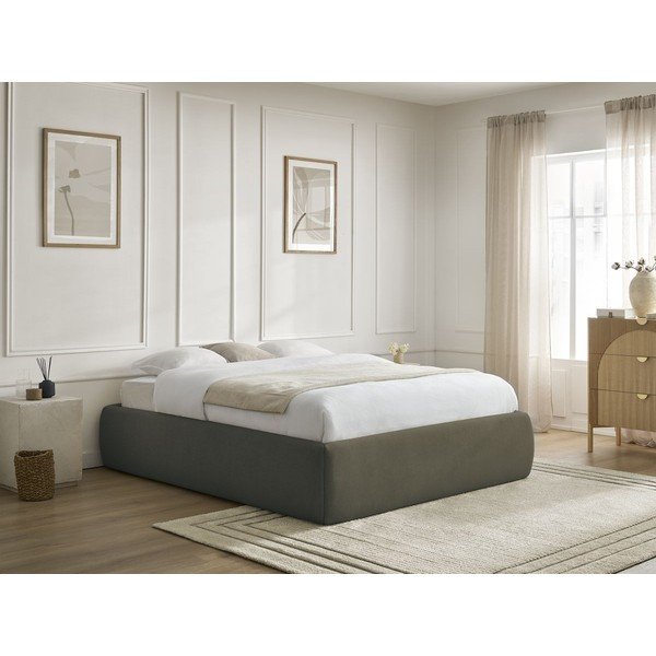 Temno zelena oblazinjena zakonska postelja s prostorom za shranjevanje brez vzglavja z letvenim dnom 180x200 cm Inera – Bobochic Paris-image-1