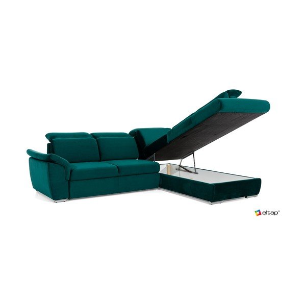 Zelena žametna raztegljiva/s prostorom za shranjevanje kotna sedežna garnitura (levi kot/v obliki črke L) Loreto – ELTAP-image-3