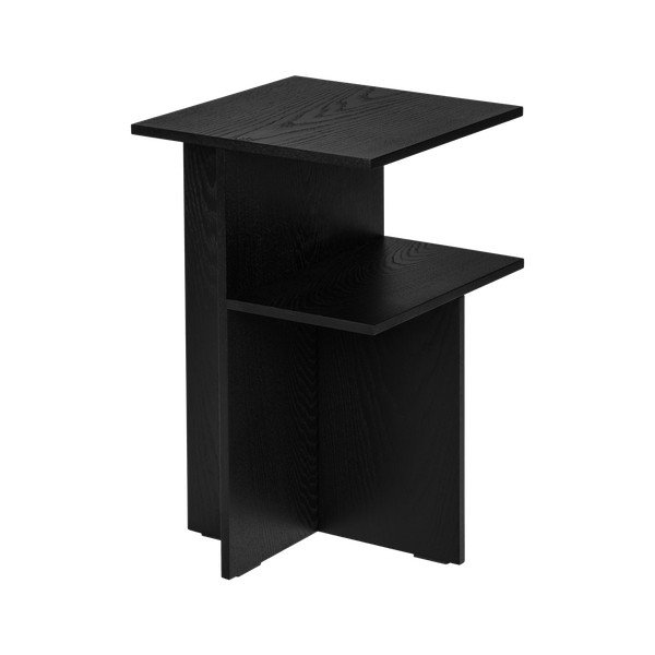 Črna nočna omarica v hrastovem dekorju s policami Atik – noo.ma-image-2