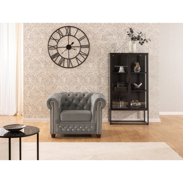 Siv žameten Chesterfield fotelj York Blik – Ropez-image-4