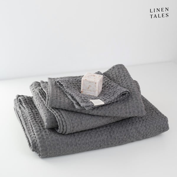 Temno siva brisača 100x140 cm Honeycomb – Linen Tales