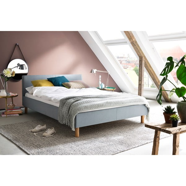 Modra/siva oblazinjena zakonska postelja brez letvenega dna 140x200 cm Lena – Meise Möbel-image-1