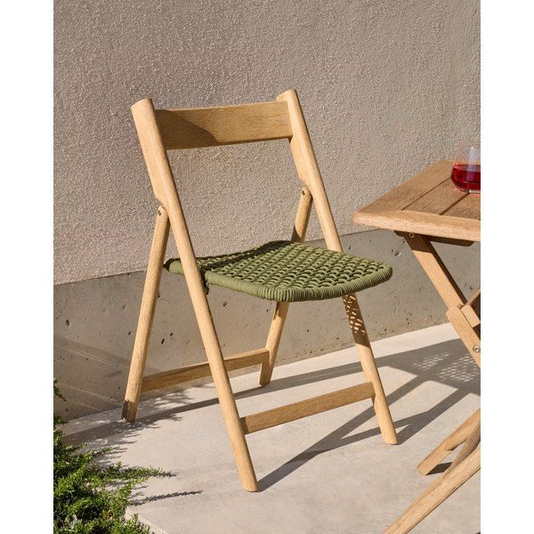 Leseni vrtni stol v zeleni in naravni barvi Dandara - Kave Home-image-1