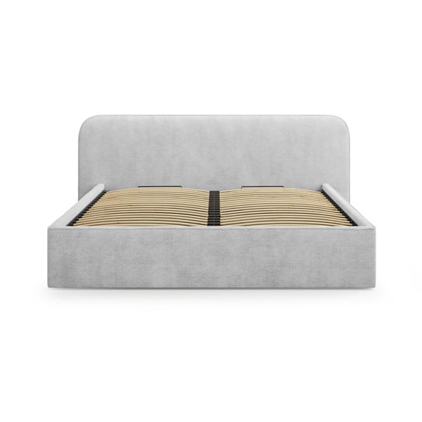 Svetlo siva oblazinjena zakonska postelja s prostorom za shranjevanje in z letvenim dnom 200x200 cm Elizabeth – Micadoni -image-4