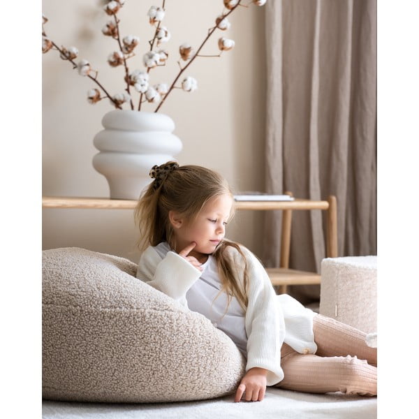 Svetlo rjava otroška vreča za sedenje iz tkanine bouclé Round – Wigiwama-image-4
