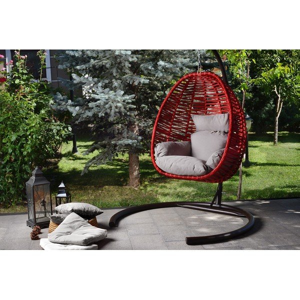 Rdeče-siv viseči vrtni fotelj Findik – Floriane Garden-image-4