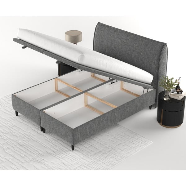 Siva oblazinjena zakonska postelja s prostorom za shranjevanje 200x200 cm Pearl – Maison de Rêve-image-3