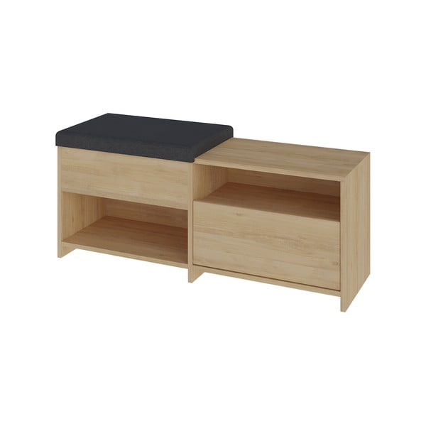 Omarica za čevlje v hrastovem dekorju s klopjo v naravni barvi Romi – Marckeric