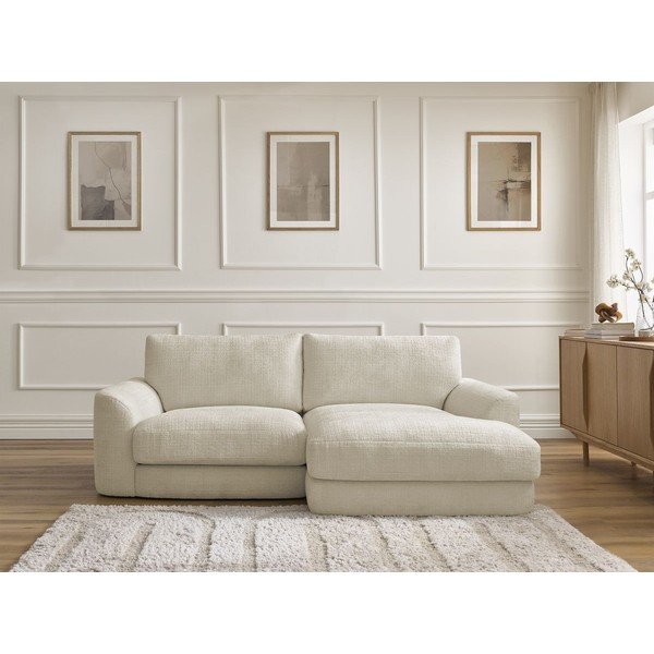 Bež kotna sedežna garnitura iz šenilje (desni kot/z ležalnikom) Leonore – Bobochic Paris-image-1