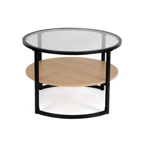 Črna/v naravni barvi okrogla klubska mizica v hrastovem dekorju ø 68 cm Zanu – Bonami Essentials-image-3