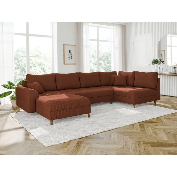 Opečnato oranžna kotna sedežna garnitura iz rebrastega žameta (levi kot) Ariella – Ropez-image-3