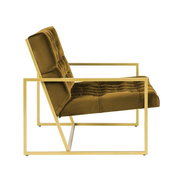 Gorčično rumen fotelj z zlatim vzorcem Mazzini Sofas Bono-image-3