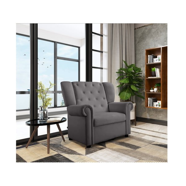 Siv žameten gugalni chesterfield fotelj Lillyse – Støraa-image-3