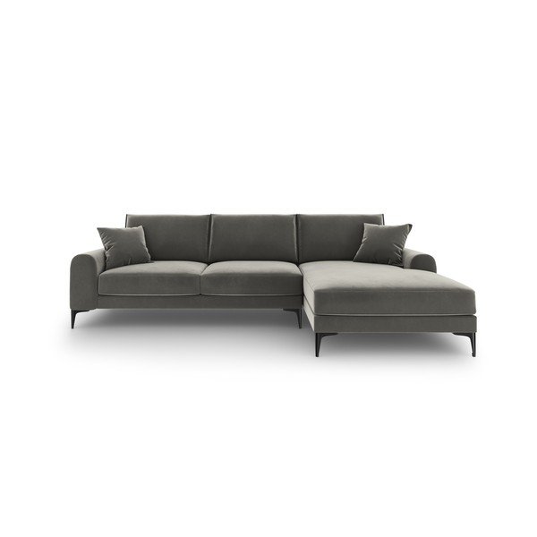 Svetlo siva žametna kotna sedežna garnitura Mazzini Sofas Madara, desni kot-image-2