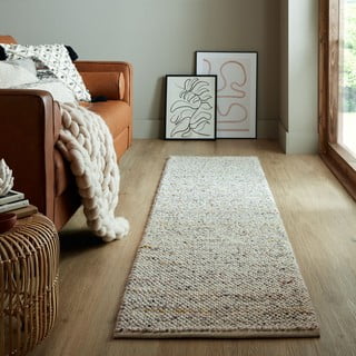 Kremno bel ročno tkan tekač iz mešanice volne 60x230 cm Minerals – Flair Rugs