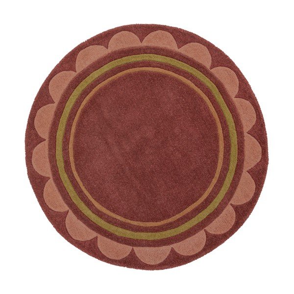 Bordo rdeča ročno tkana volnena okrogla preproga ø 120 cm Lois – Flair Rugs