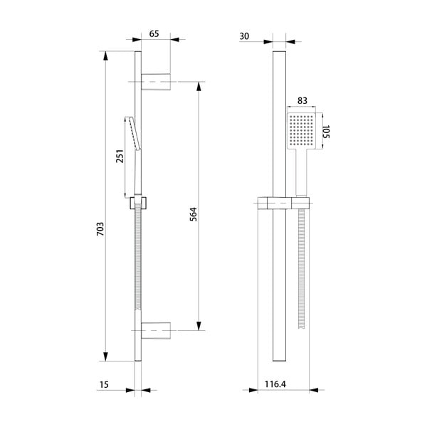 Mat črna tuš garnitura iz nerjavečega jekla z ročno prho in drsnim nosilcem 70 cm – Sapho-image-3