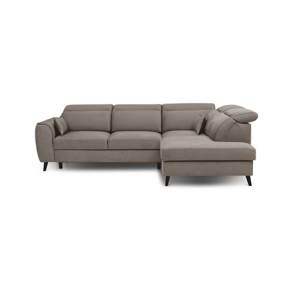 Bež žametna raztegljiva/s prostorom za shranjevanje kotna sedežna garnitura (desni kot/v obliki črke L) Noble – ELTAP