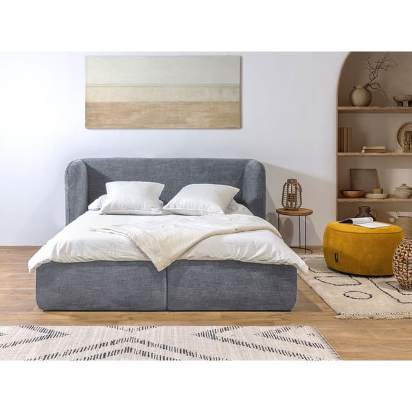 Svetlo siva oblazinjena zakonska postelja s prostorom za shranjevanje in letvenim dnom 160x200 cm Louise - Bobochic Paris-image-3