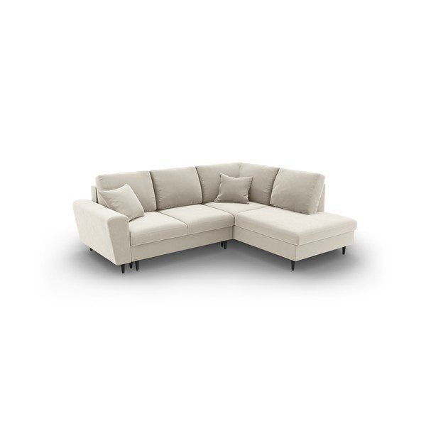 Bež žametna raztegljiva kotna sedežna garnitura s prostorom za shranjevanje (desni kot/v obliki črke L) Kyoto – Cosmopolitan Design-image-1