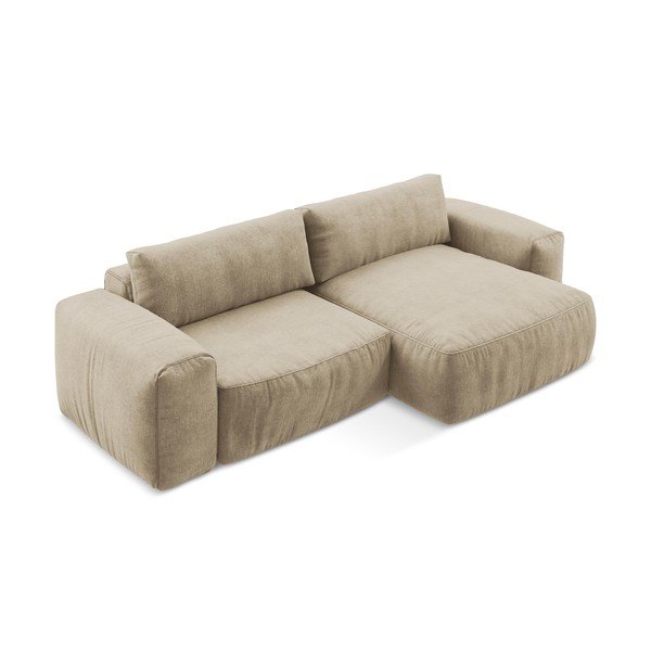 Svetlo rjava raztegljiva kotna sedežna garnitura iz šenilje (desni kot/z ležalnikom) Kuki – Makamii-image-3