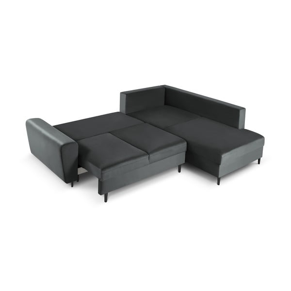 Temno siva žametna raztegljiva kotna sedežna garnitura s prostorom za shranjevanje (desni kot/v obliki črke L) Kyoto – Cosmopolitan Design-image-2