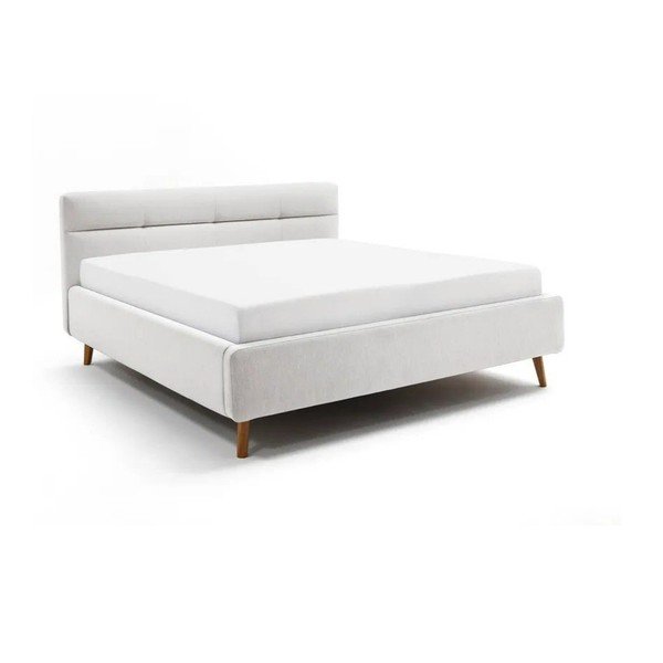 Svetlo siva oblazinjena zakonska postelja s prostorom za shranjevanje z letvenim dnom 180x200 cm Lotte – Meise Möbel