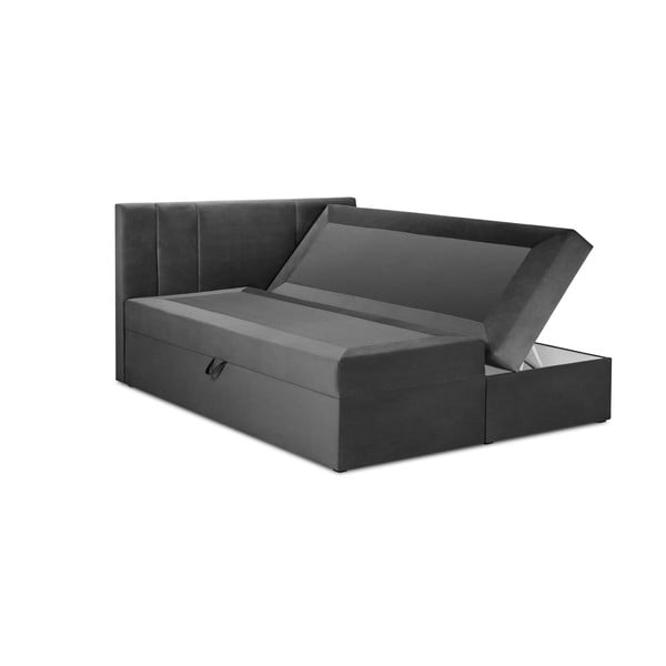 Temno siva žametna zakonska postelja Mazzini Beds Afra, 200 x 200 cm-image-2