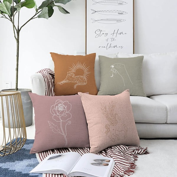 Komplet 4 svilnatih prevlek za vzglavnik Minimalist Cushion Covers Unicorn, 55 x 55 cm