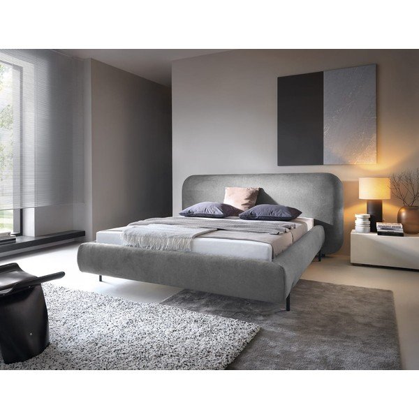 Siva oblazinjena zakonska postelja s prostorom za shranjevanje in z letvenim dnom 160x200 cm Pointt – ELTAP-image-1