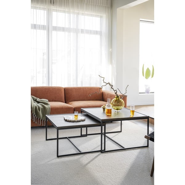 Temno rjava mizica s hrastovo mizno ploščo ø 80 cm Deerfield – Rowico-image-3