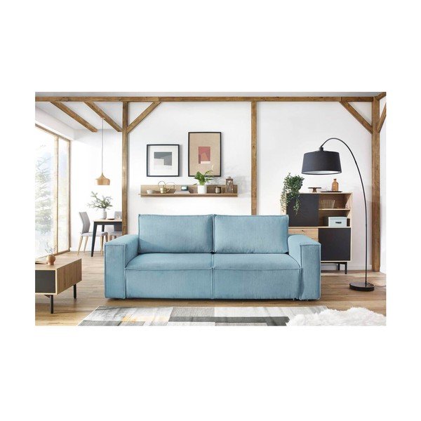 Mentolno zelena raztegljiva/s prostorom za shranjevanje sedežna garnitura iz rebrastega žameta 245 cm Nihad – Bobochic Paris-image-1