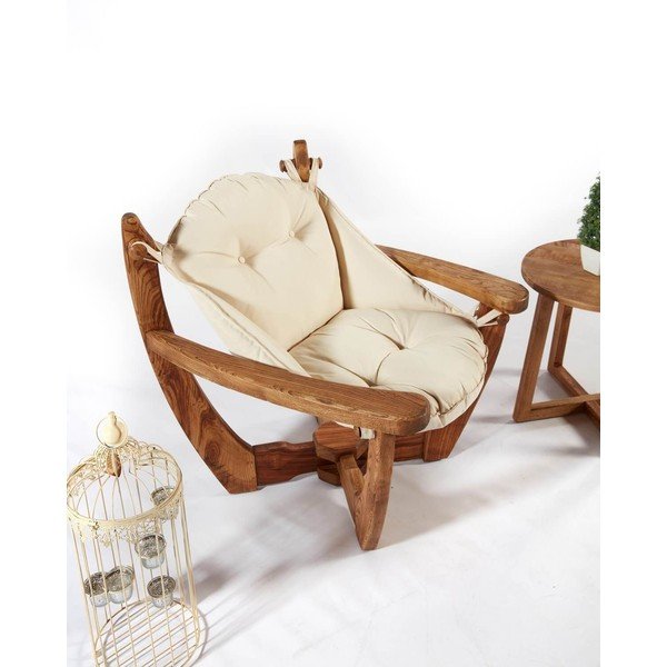 Kremno bel vrtni fotelj iz masivnega lesa Relax – Floriane Garden-image-4