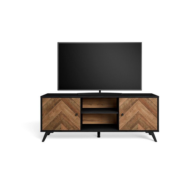 Črna TV omarica iz orehovega dekorja 136x53 cm Chevrons - Marckeric-image-4