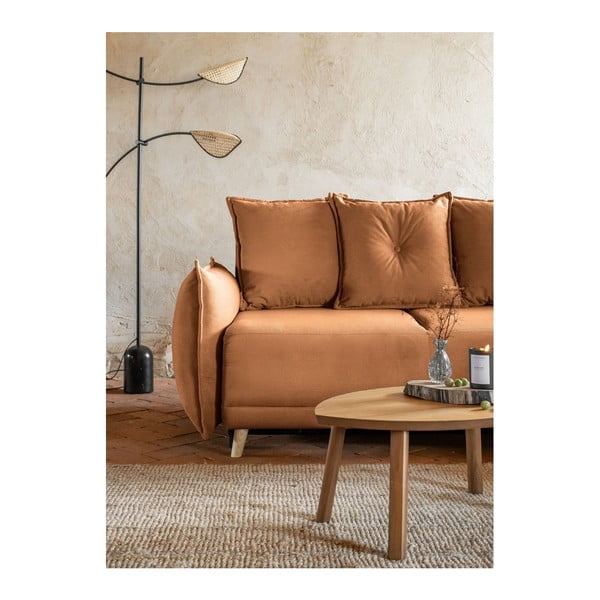 Opečnato oranžna raztegljiva kotna sedežna garnitura iz rebrastega žameta (s kotom po izbiri) Lazy Lukka – Miuform-image-4