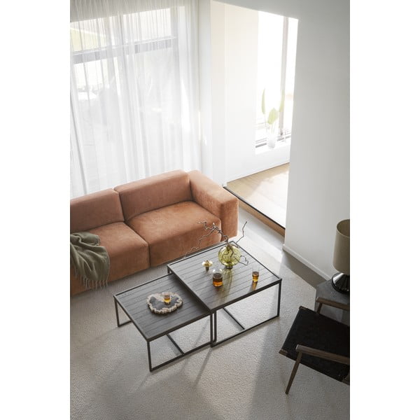 Temno rjava mizica s hrastovo mizno ploščo ø 80 cm Deerfield – Rowico-image-1