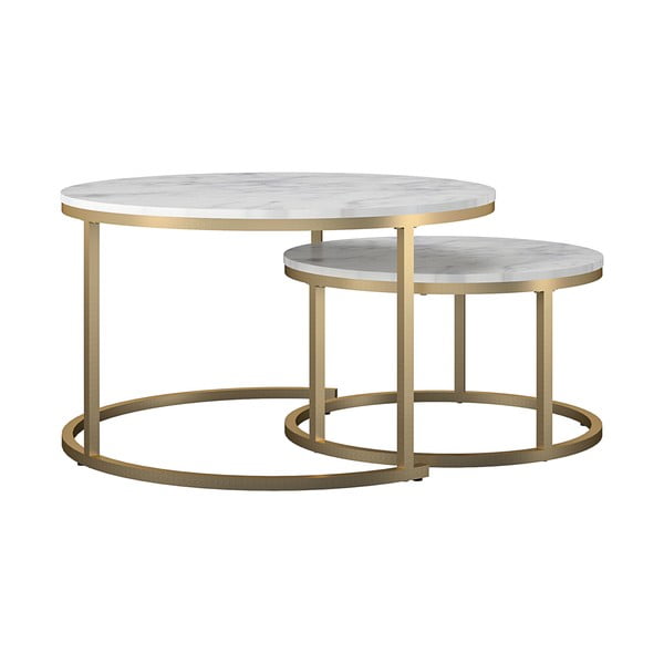 Bele/zlate okrogle mizice v marmornem dekorju v kompletu 2 ks ø 79 cm Amelia – CosmoLiving by Cosmopolitan-image-1