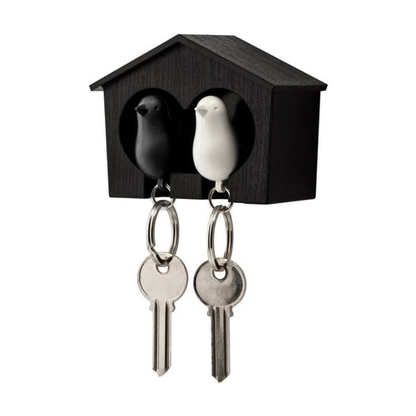 Rjav obesek za ključe z belim in črnim obeskom za ključe Qualy Duo Sparrow