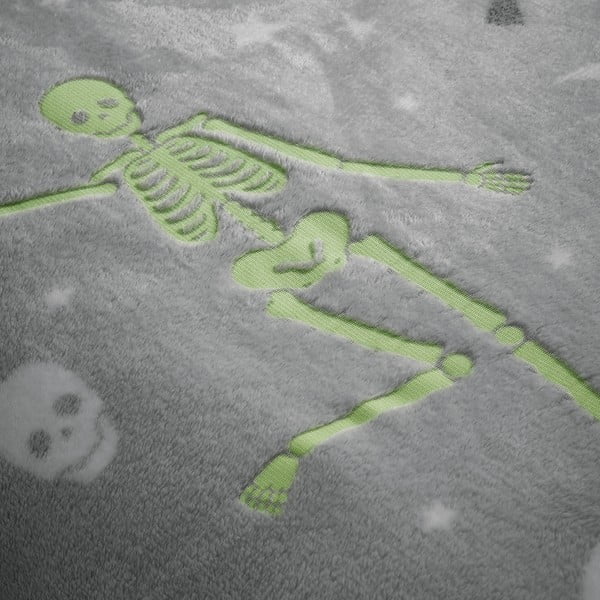 Siva otroška posteljnina s svetlečim učinkom za zakonsko posteljo iz mikropliša 200x200 cm Halloween Skeleton – Catherine Lansfield-image-4