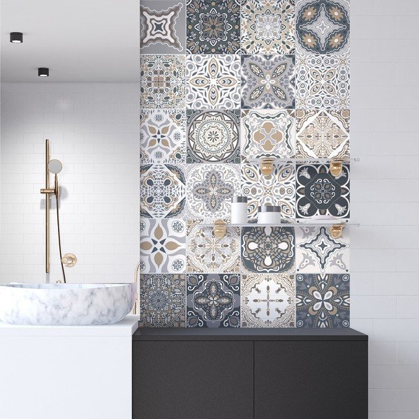 Komplet 24 stenskih nalepk Ambiance Tiles Azulejos Nello, 10 x 10 cm-image-1