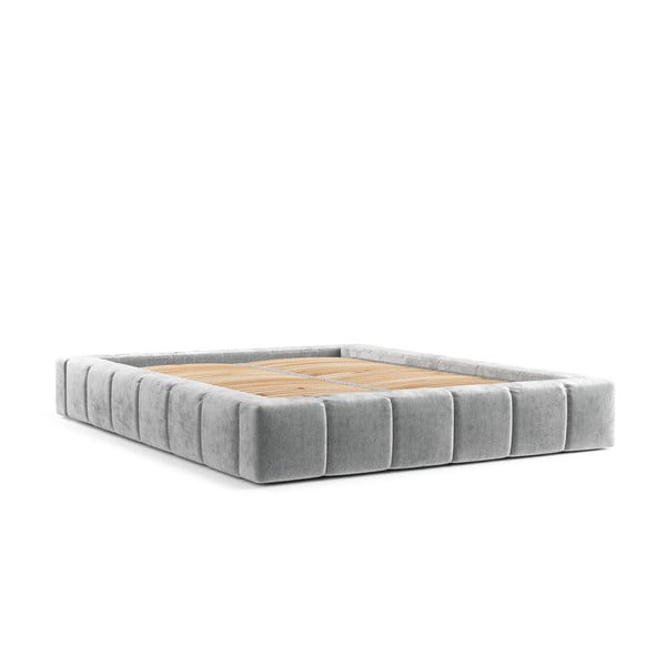 Svetlo siva oblazinjena zakonska postelja s prostorom za shranjevanje z letvenim dnom 200x200 cm Aruba L – Maison de Rêve