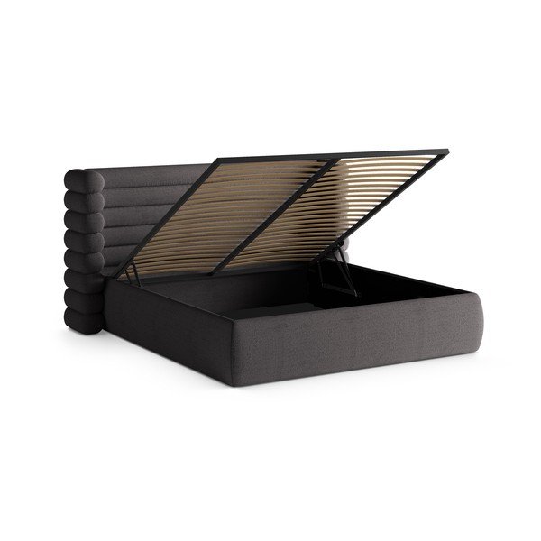 Temno siva oblazinjena zakonska postelja s prostorom za shranjevanje in z letvenim dnom 160x200 cm Mount – Micadoni -image-2