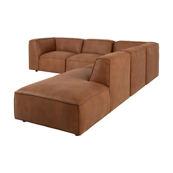 Temno rjava kotna sedežna garnitura iz imitacije usnja (desni kot) Fairfield Kentucky – Bonami Selection-image-4