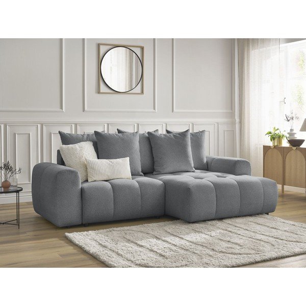 Siva raztegljiva kotna sedežna garnitura iz šenilje s prostorom za shranjevanje (desni kot/z ležalnikom) Roxelane – Bobochic Paris-image-4