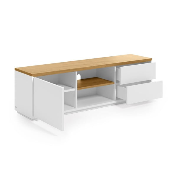 Bela TV omarica v hrastovem dekorju 150x44x36 cm Abilen – Kave Home-image-2