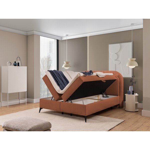 Oranžna boxspring postelja s prostorom za shranjevanje 180x200 cm Ornes – Ropez-image-2