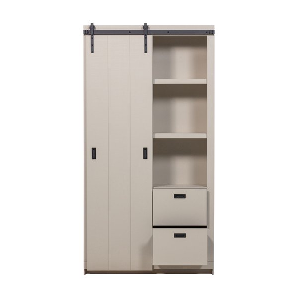 Sivo-bež omarica iz masivnega bora z drsnimi vrati 122x230x37 cm Slide – vtwonen-image-3