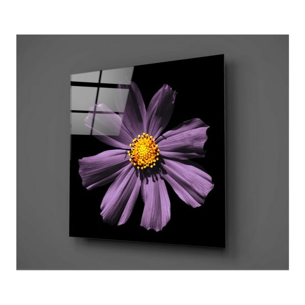 Črno-vijolična steklena slika Insigne Flowerina, 30 x 30 cm