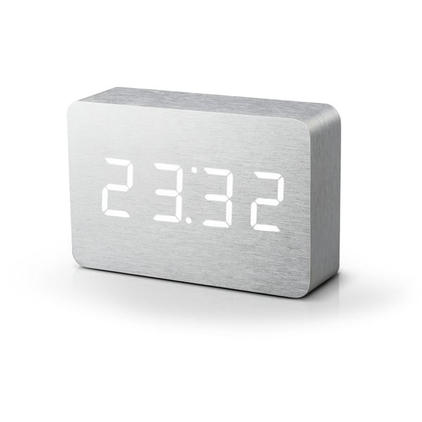 Svetlo siva budilka z belim LED zaslonom Gingko Brick Click Clock